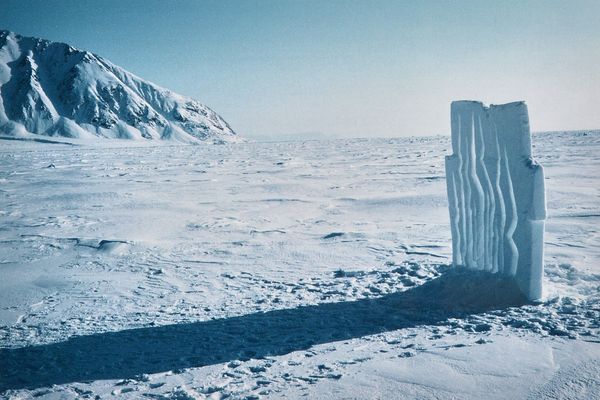 ANDY GOLDSWORTHY  (b. 1956)  Snow Wall  2 April  Touching North, 1989.cibachrome print, edition of 7, mounted, titled, dated and signed by the photogr