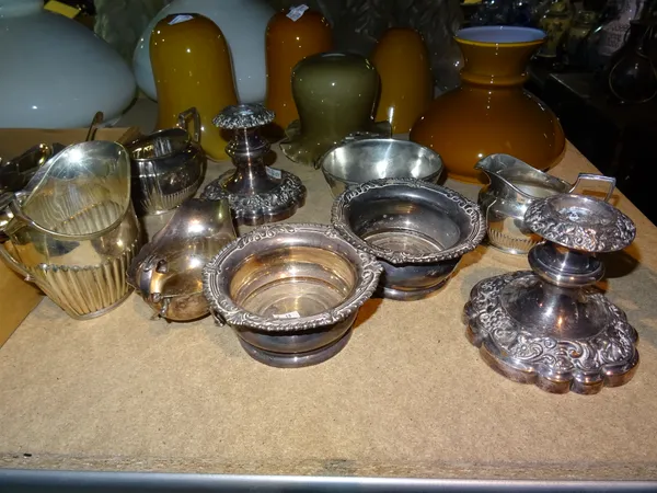 Silver plated wares, including; flatware, candlesticks, milk jugs and sundry, (qty).  S3