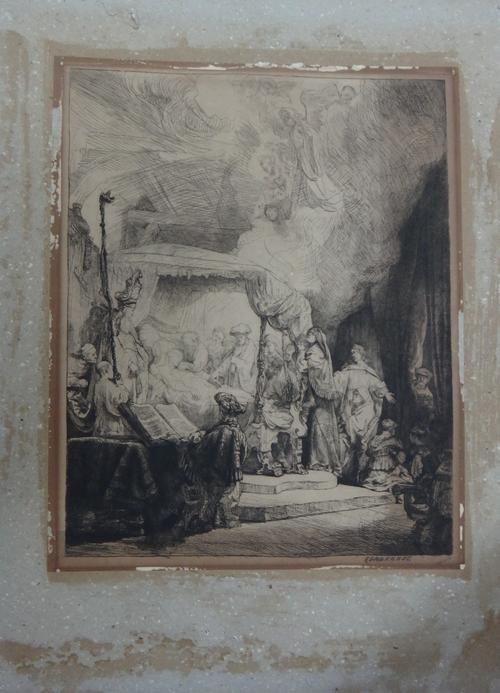 After Rembrandt, The Death of the Virgin, 1639, a later restrike etching, unframed, 39.5cm x 31cm.