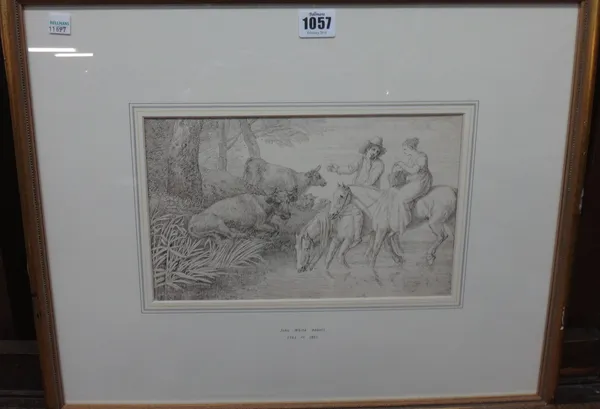 Attributed to John White Abbott (1763-1851), Figures on horseback, pen and ink, 17cm x 29cm.