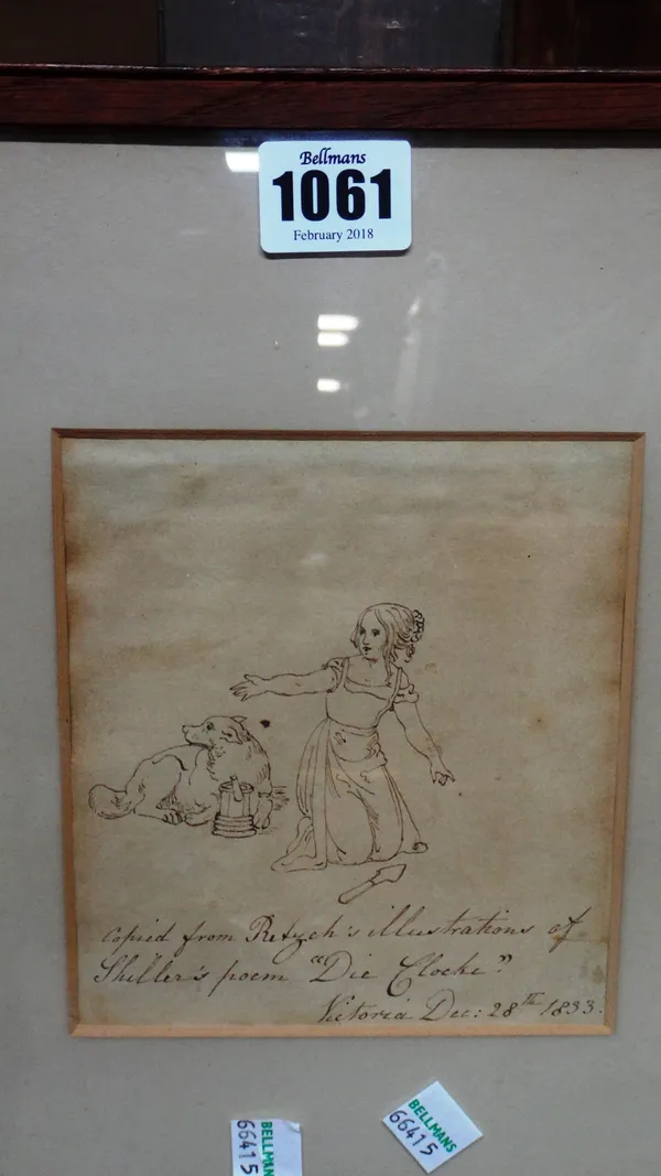 Attributed to H.M. Queen Victoria (1818-1901), Illustration copied from Retzch's illustrations of Shiller's poem Die Clocke, pen and ink, bears a sign