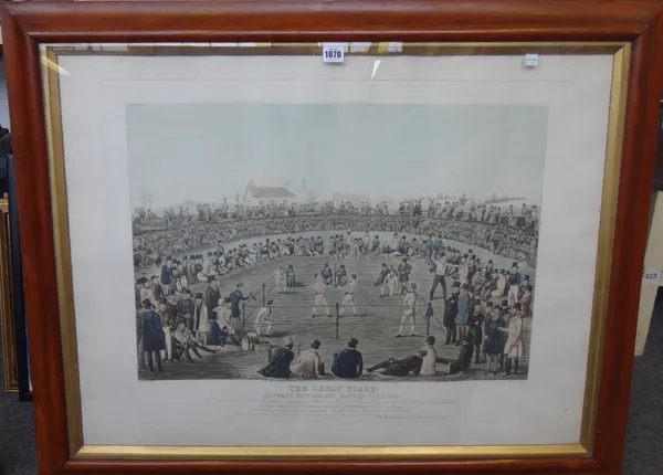 After H. Heath, The Great Fight  between Broome and Hannan for £1000, January 26th 1841, aquatint by Charles Hunt, with hand colouring, 57cm x 72cm.