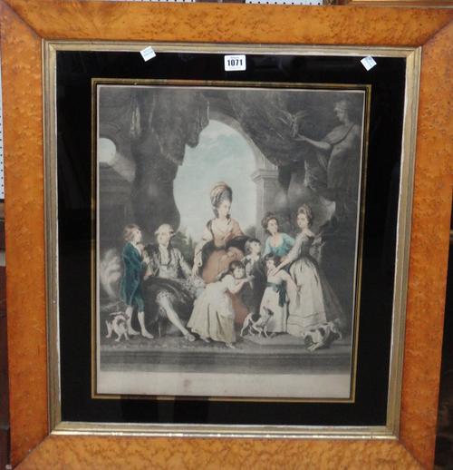 After Sir Joshua Reynolds, The Marlborough Family, mezzotint with hand colouring, 50cm x 40cm.; together with The Right Honorable Lord Viscount Nelson
