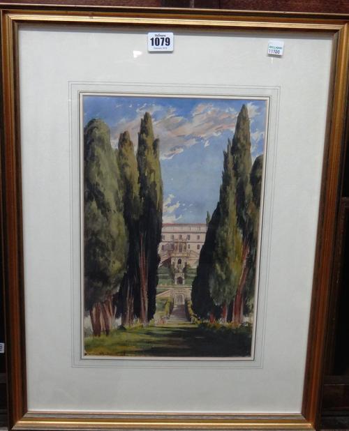 Charles Vacher (1818-1883), Villa d'Este, Tivoli, watercolour, inscribed and dated 1840, 36cm x 23cm.; together with a watercolour of the falls at Tiv