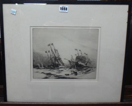 Harold Wyllie (1880-1973), Quiberon Bay, drypoint etching, signed in pencil, 19.5cm x 24.5cm.