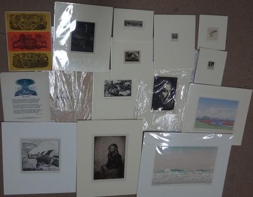 A group of assorted 20th century prints, woodblock engravings and etchings, including works by Steinlen, P.G. Needell, Clair Leighton, A.G.F. Bond and