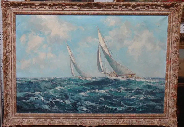 Rowland Hill (1915-1979), A good wind off Cowes, oil on canvas, signed, 59cm x 90cm. DDS