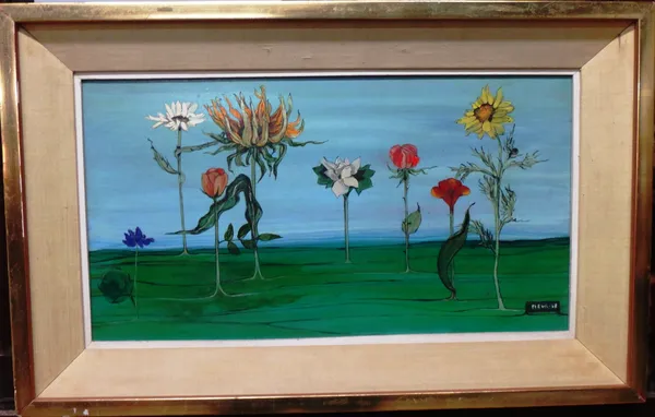 Fleur Cowles (1908-2009), Standing flowers; Butterfies, flowers and driftwood, two, oil on board, both signed and dated '68, the larger 41cm x 30cm.(2