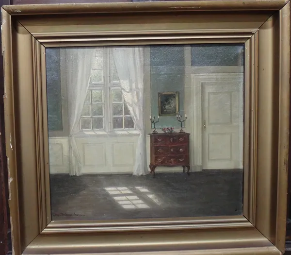 William Henrikson (1880-1964), Blue interior with commode, oil on canvas, signed, 38cm x 42cm. DDS