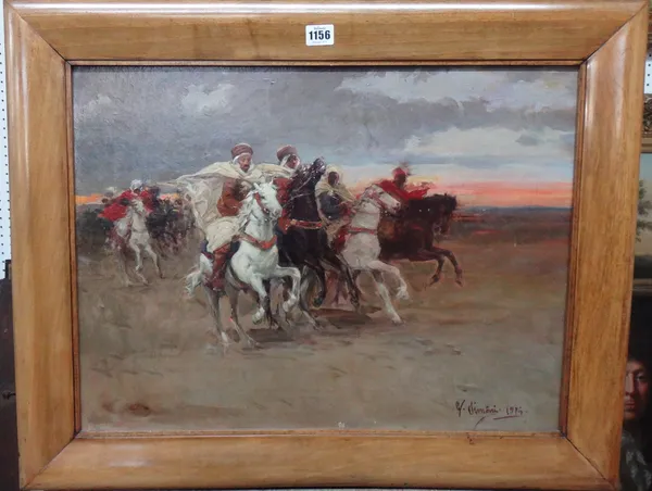 W. Simoni (20th century), A charge of Arab horsemen, oil on canvas, signed and dated 1924, 44cm x 59cm.