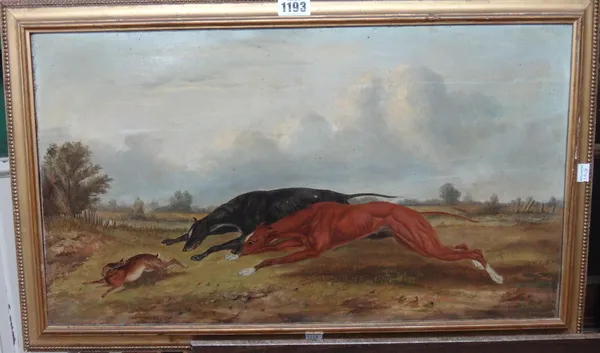 J. Turner (19th century), Hare coursing, oil on canvas, signed, inscribed Northampton and dated 1860, 30cm x 53cm.