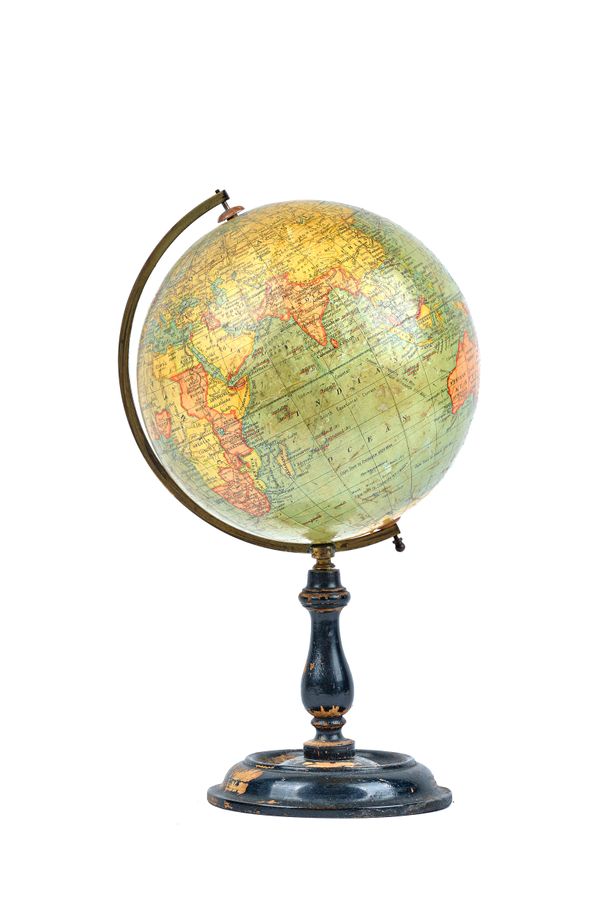 A 'Geographica' eight inch terrestrial table globe, on an ebonised turned wooden stand, 36cm high.  Illustrated