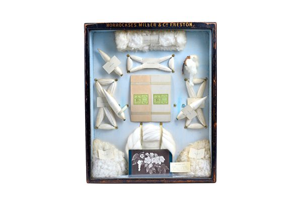 An advertising case for 'Horrockses, Miller & Co, Preston', cotton manufacturers, containing eight different types of cotton with card index, in an eb