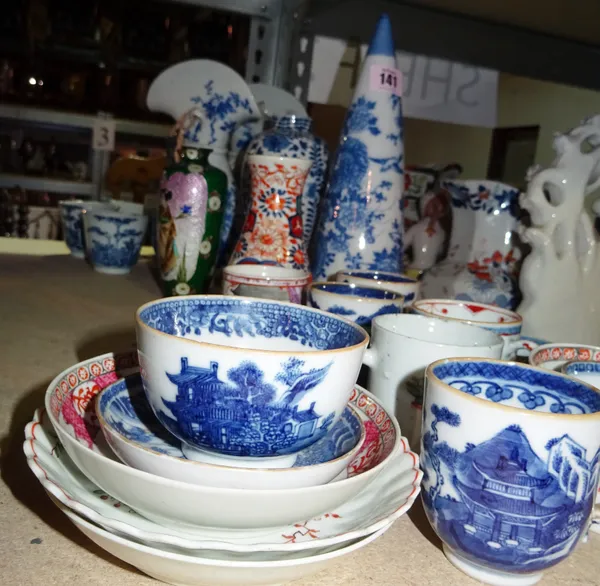 Asian ceramics, including; mostly 20th century blue and white plates, bowls and vase, a cloisonné vase and sundry, (qty).  S2