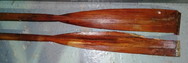 A pair of large 20th century rowing oars, probably from a longboat.  M11