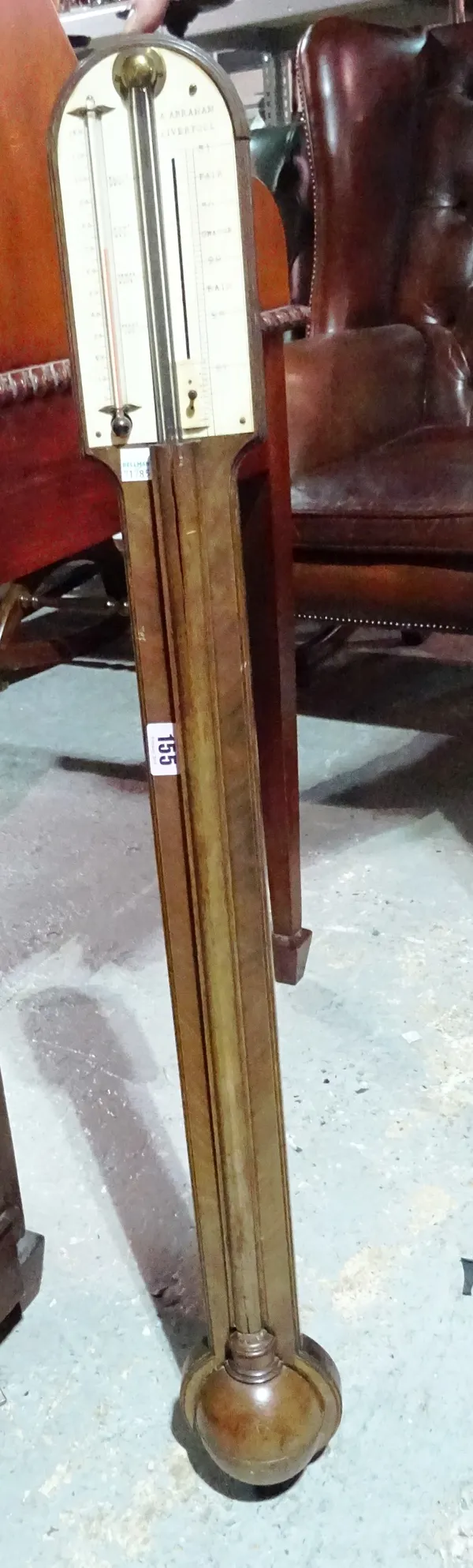 A 19th mahogany stick barometer without mercury, A. Abraham, Liverpool, 92cm long, (a.f).  C