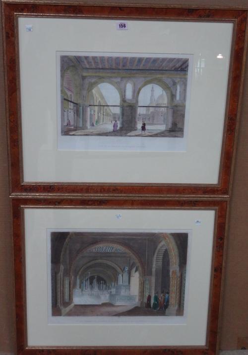 After P. Coste, Vue de la Cour de la Mosquée Teyloun; Vue des Tombeaux de la Famille de Mohamed-Aly-Pacha dans le Cimetiere de l'Imam, a pair of engra