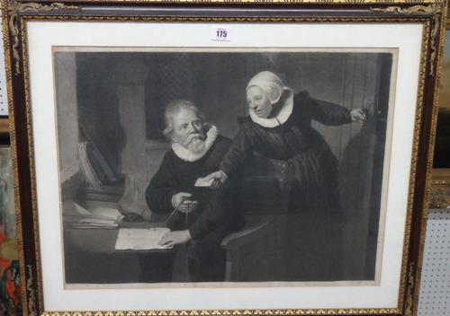 After Rembrandt, The astrologer, stipple engraving by Hodges, 42cm x 56cm.  A4