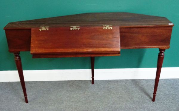 John Morley, London; a 20th century mahogany framed spinet on tapering fluted turned supports, No.3047, 144cm wide x 85cm high x 59cm deep.