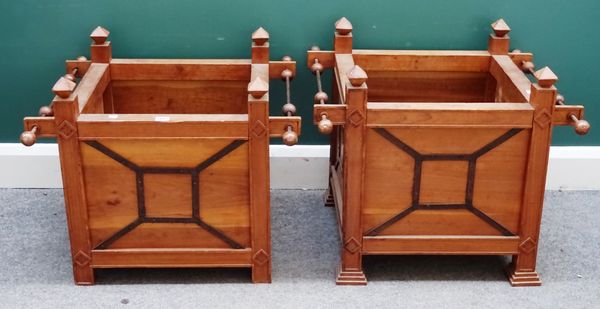 A pair of 20th century metal mounted Versailles planters, each 64cm wide x 59cm deep x 58cm high, (2).