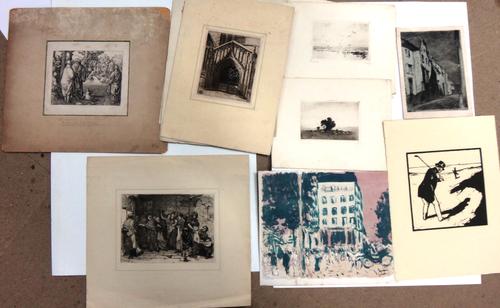 A group of assorted prints and engravings, including After Mallet, La Beaute l'Eveille, stipple engraving; Italian School (18th/19th century), Venice;