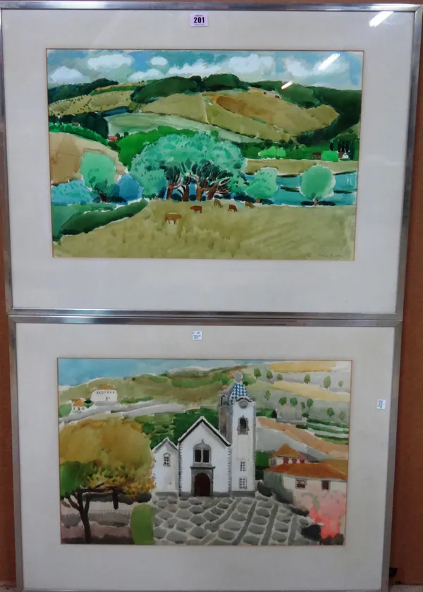 Anne Rooke (20th century), Landscapes, a pair, watercolour, both signed, each 38cm x 56cm.(2)  A8
