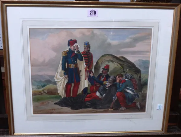 F** Goupil (19th century), The wounded comrade, watercolour, signed, 27cm x 36cm.  C9