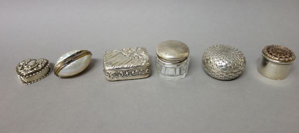 A silver rectangular hinge lidded box, with embossed decoration, import mark London 1901, a heart shaped hinge lidded box, with embossed decoration, B