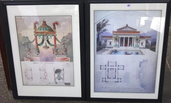 A set of four reproduction prints of French architectural watercolours, the larger 76cm x 56cm, (4).  E9