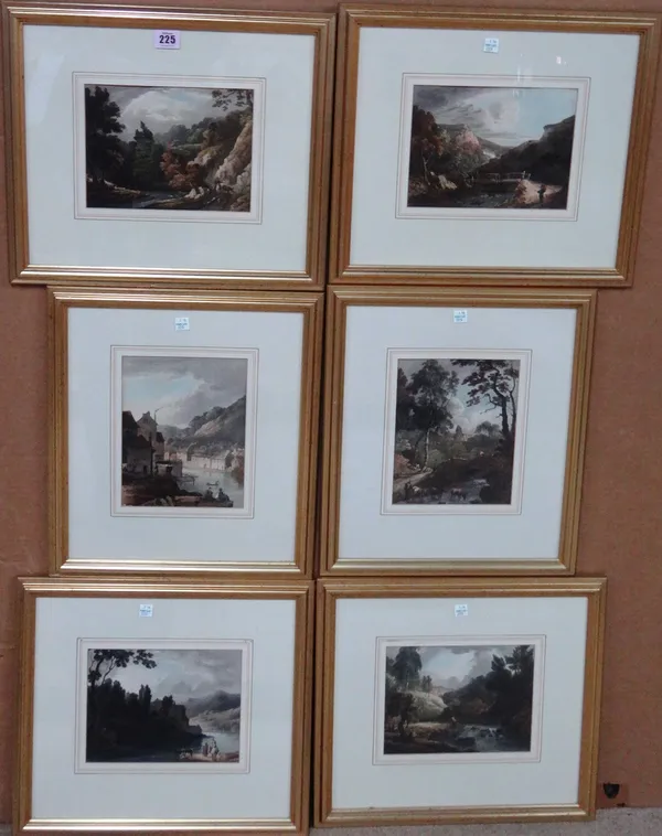 English School, 19th century landscapes, a set of six aquatints, with hand colouring, each 16cm x 21cm, (6).  D9