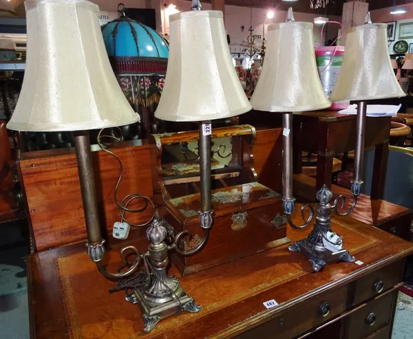 A pair of 20th century faux metal twin branch table lamps and a similar pair, (4).  I4
