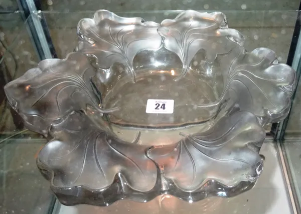 A Lalique bowl, decorated with floral rim, 'Lalique France' etched to base, 31cm dia.  C