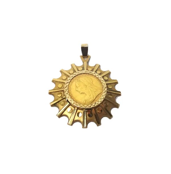 A Victoria old head half sovereign, 1901 in a 9ct gold pendant mount, gross weight 10.2 gms..
