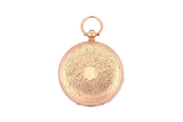 An 18ct gold cased, key wind, hunting cased lady's fob watch, the gilt movement signed to the backplate Jas Muirhead & Sons, Glasgow 11122, 18ct gold