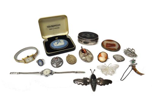 An Omega gilt metal fronted and steel backed lady's wristwatch, on an expanding metal bracelet, a Services lady's bracelet wristwatch, a silver and to