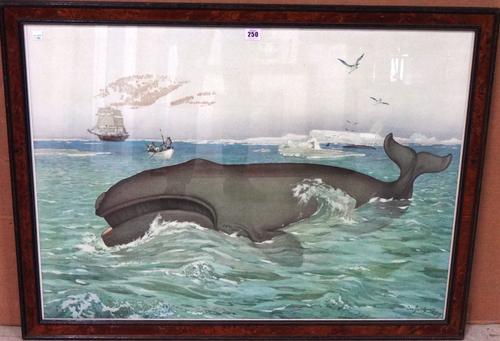 After Johann Joseph Fleischmann, Whaling, chromolithograph, 63cm x 87cm.  J10