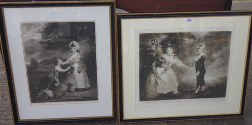 Norman Hurst, Studies of children, two mezzotints after 18th century subjects, the larger 49cm x 57cm, (2).  D9
