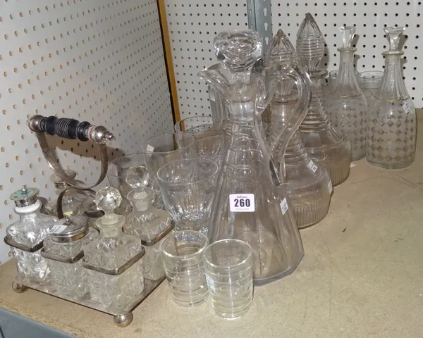 Glassware comprising; 20th century and later wine goblets, decanters tumblers, cruet stand and sundry, (qty)  S4