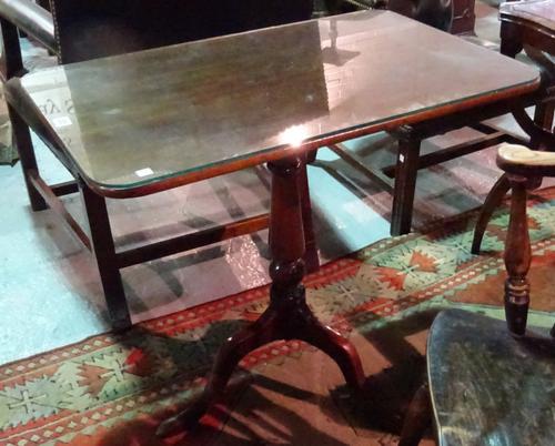 An early Victorian mahogany rectangular tilt top tripod table, 73cm wide x 95cm high.  E5