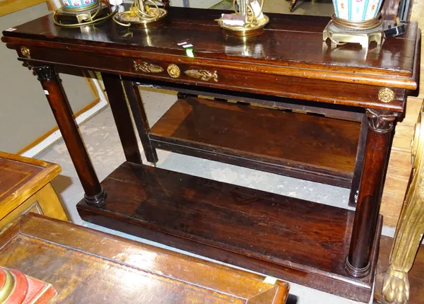 A Regency style rosewood console table, with gilt metal mounts, 130cm wide x 90cm high.  J2