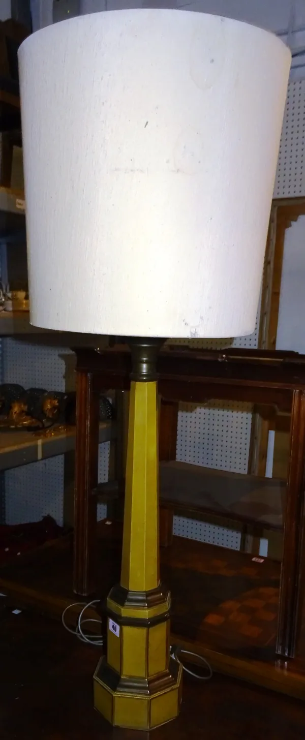 An early 20th century Empire style metal painted table lamp, 71cm high.  K2