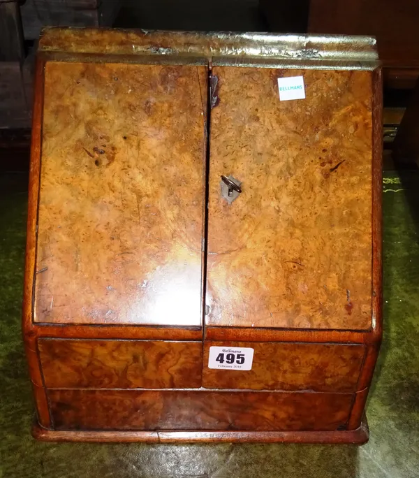 A 19th century mahogany and walnut stationery box, 27cm wide x 21cm high.  G2