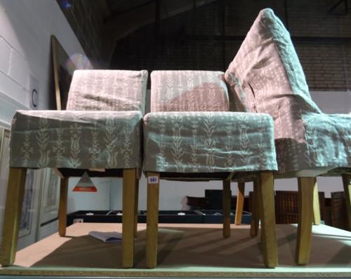 A set of four 20th century square back dining chairs on tapering oak supports.  D2