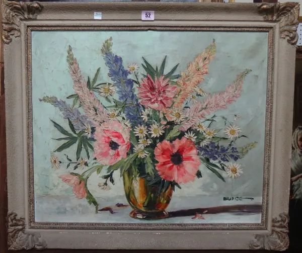 Elizabeth Bridge (20th century), Floral still life, oil on canvas, signed, 50cm x 60cm.  K1