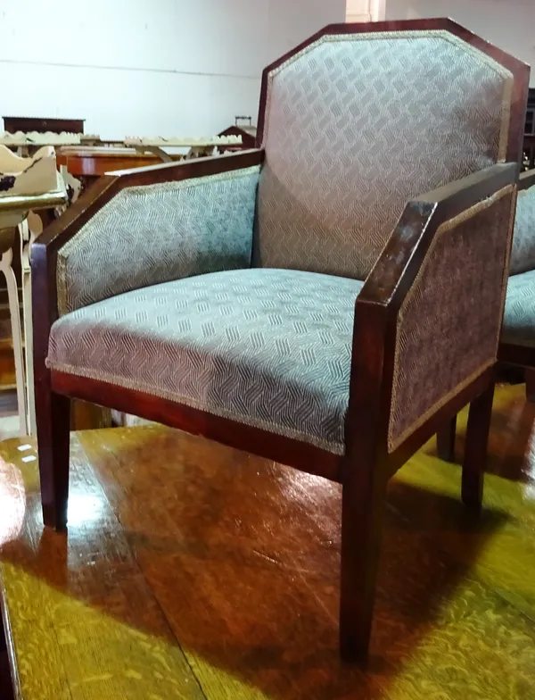 A pair of 20th century mahogany framed Art Deco armchairs, (2).  D6