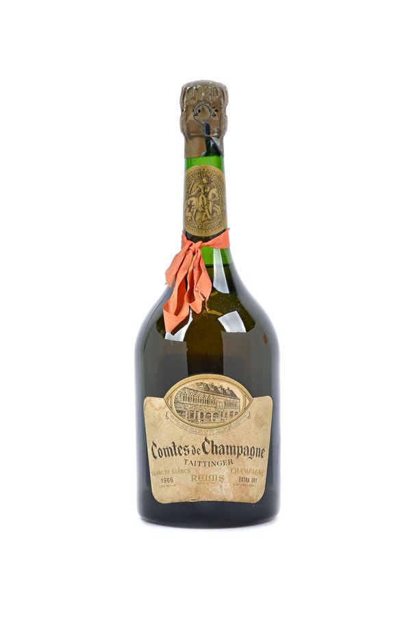 One bottle of 1966 Taittinger Comtes de Champagne.  Illustrated