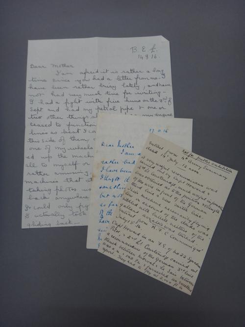 WORLD WAR 1 - Royal Flying Corps; 2 ms. letters (Sept & Nov, 1916), from Major Guy Robert Howard, DSO. writing home to his mother; approx. 30 & 60 lin