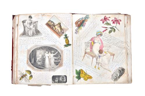 ALBUM - late 18th / very early 19th century, approx. 300pp., old red leather, large 8vo. binding; a substantial & carefully selected compilation with