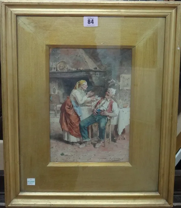 V** Columbo (19th/20th century), Italian peasants in an interior, watercolour, signed, 26cm x 18cm.  H1