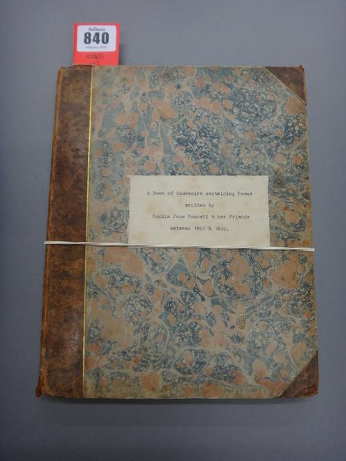 POETRY - manuscript book with typescript label 'A Book of Souvenirs containing Poems / written by / Sophia Jane Bonnell & her Friends / between 1801 &